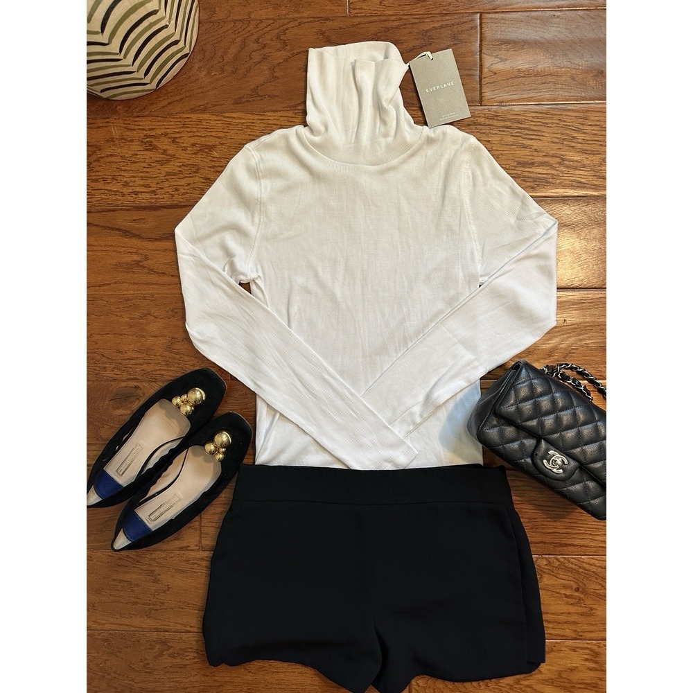 NWT Everlane The Pima Micro-Rib Turtleneck Top White Supima Cotton Size S